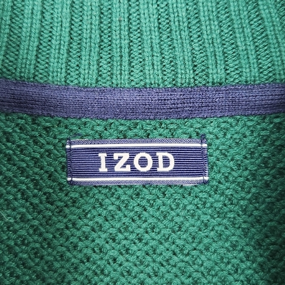 IZOD Men's Green 1/4 Button-up Mockneck Long Sleeve Cotton  Sweater Size L - Picture 7 of 10